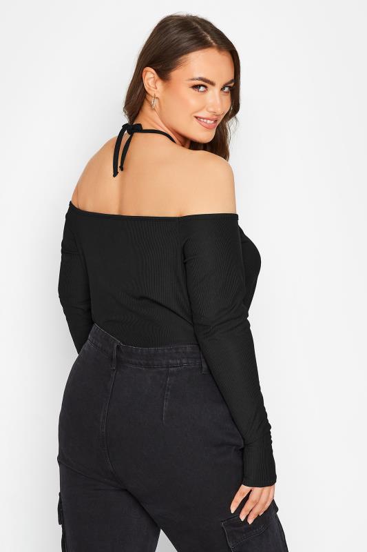 LIMITED COLLECTION Plus Size Black Tie Neck Cold Shoulder Top | Yours Clothing 3