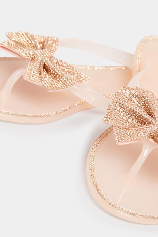 PixieGirl Nude Diamante Bow Jelly Sandals In Standard Fit | PixieGirl 5