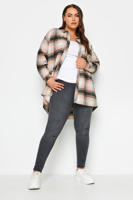 YOURS Plus Size Pink Check Print Boyfriend Shirt | Yours Clothing 3