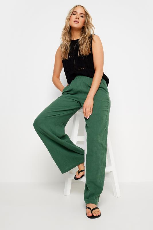 LTS Tall Women's Green Cheesecloth Wide Leg Trousers | Long Tall Sally 2