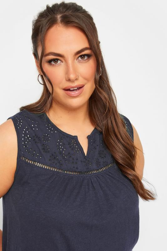 YOURS Curve Navy Crochet Vest Top | Yours Clothing 4