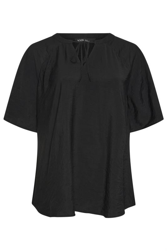 YOURS Plus Size Black Tie Neck Angel Sleeve Blouse | Yours Clothing  6