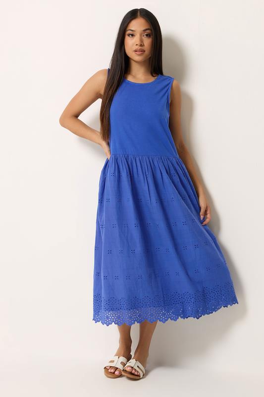  M&Co Petite Blue Broderie Cotton Midi Dress