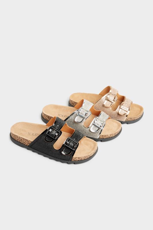 Black Sparkle Footbed Sandal In Wide Fit | Yours Clothing 6