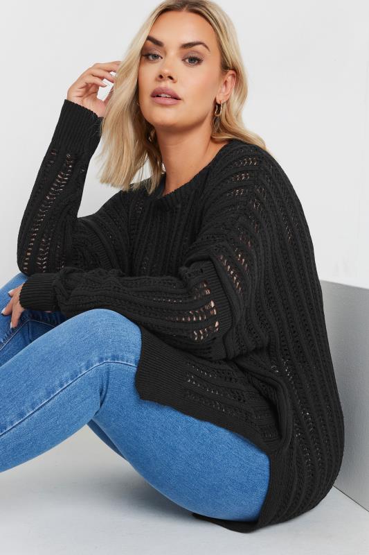 YOURS Plus Size Black Crochet Jumper | Yours Clothing 2