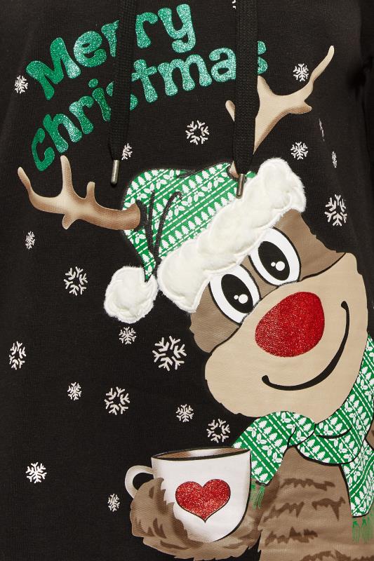 Plus Size Black Reindeer Print Christmas Novelty Hoodie | Yours Clothing 5