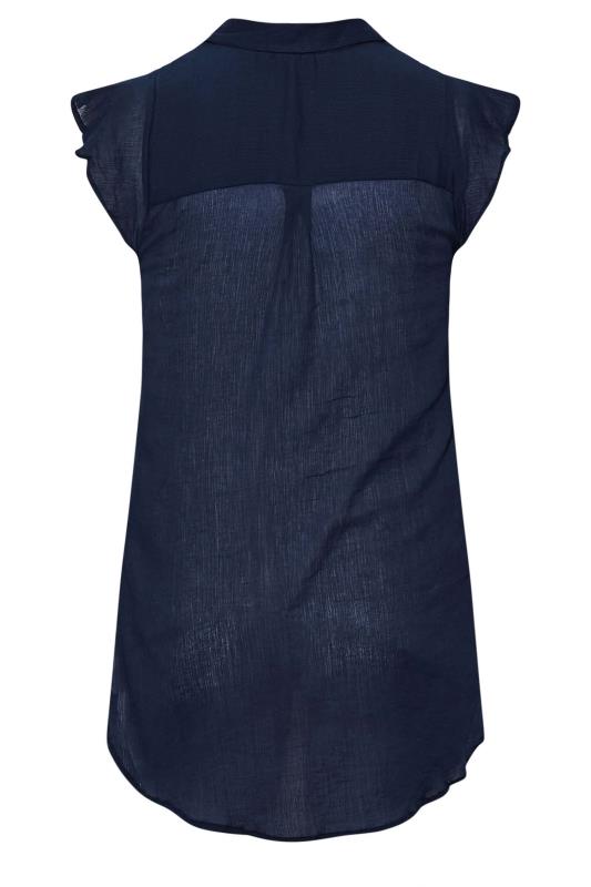 Plus Size Navy Blue Button Through Dipped Hem Shirt | Yours Clothing 7