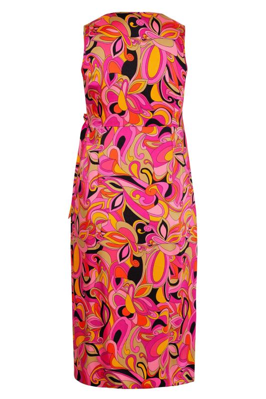 YOURS LONDON Plus Size Hot Pink Abstract Print Satin Wrap Dress | Yours Clothing 7