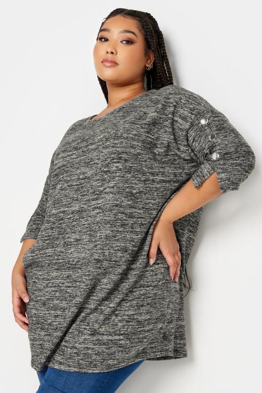 Plus Size  YOURS Curve Grey Soft Touch Button Detail Top