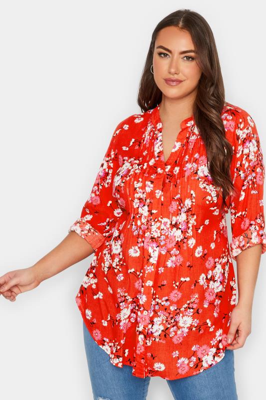  Grande Taille YOURS Curve Red Floral Pintuck Shirt