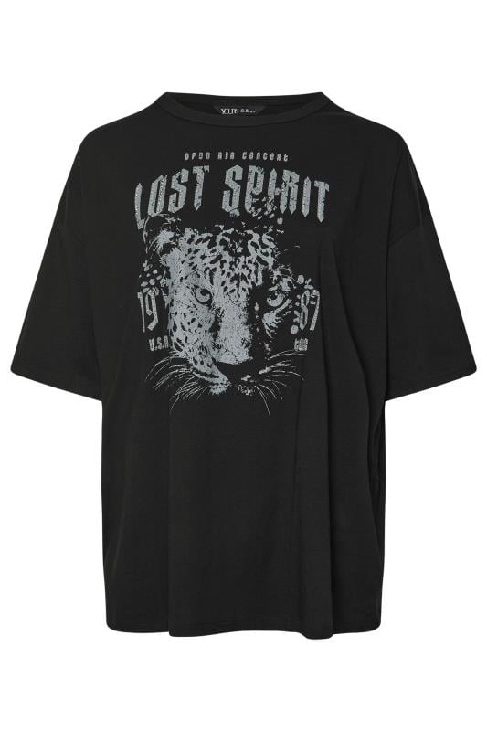 YOURS Plus Size Black 'Lost Spirit' Slogan Boxy T-Shirt | Yours Clothing 5