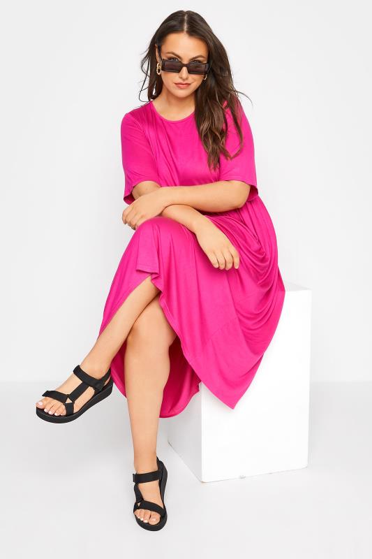 LIMITED COLLECTION Curve Hot Pink Midaxi Smock Dress 4
