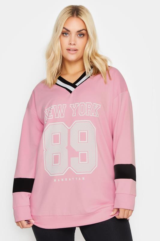 Plus Size  YOURS Curve Pink 'New York' Slogan Print Sweatshirt
