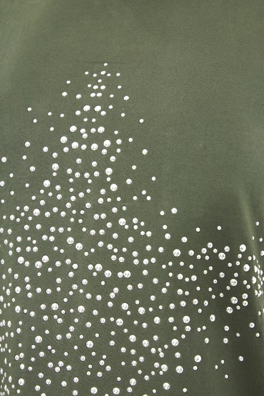 LTS Tall Khaki Green Acid Wash Star Embellished T-Shirt 5