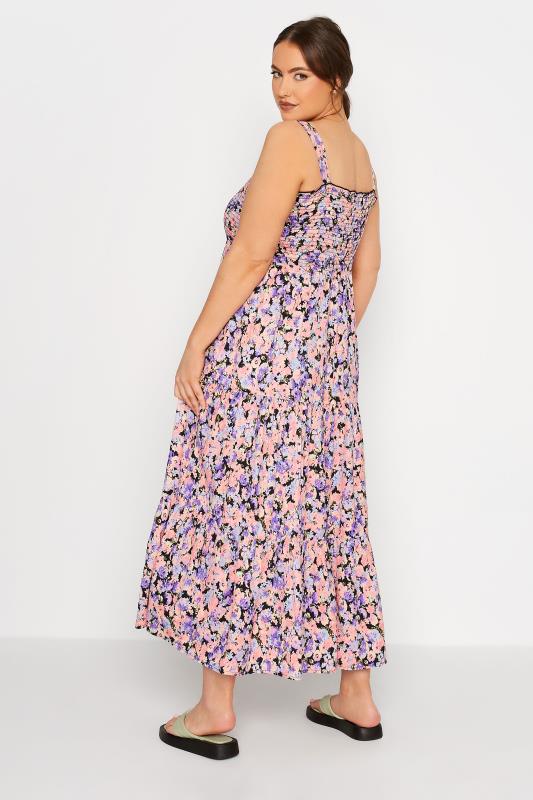 LIMITED COLLECTION Curve Black & Pink Floral Print Tiered Maxi Sundress 3