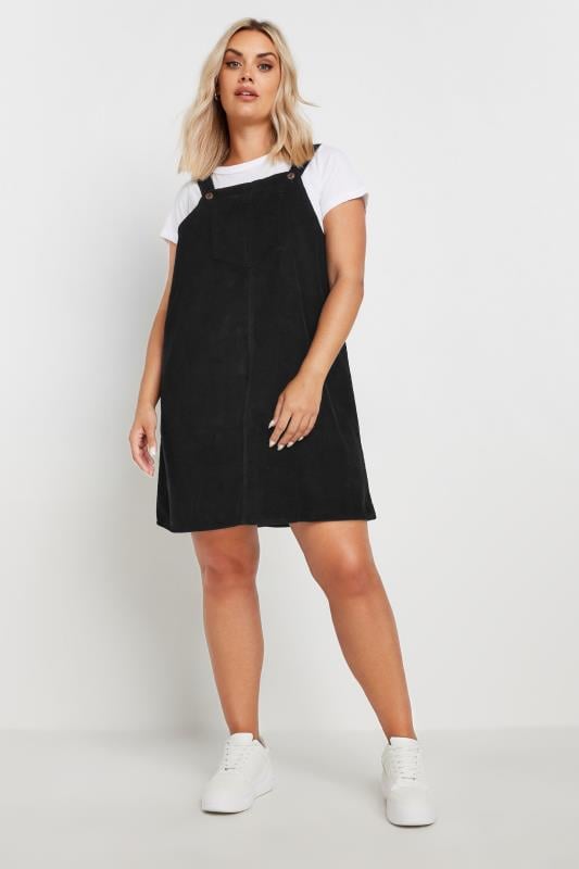 LIMITED COLLECTION Plus Size Black Cord Pinafore Dress | Yours Clothing