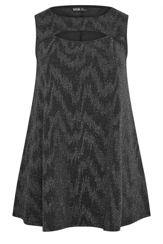 YOURS Plus Size Black & Silver Glitter Cut Out Vest Top | Yours Clothing 5