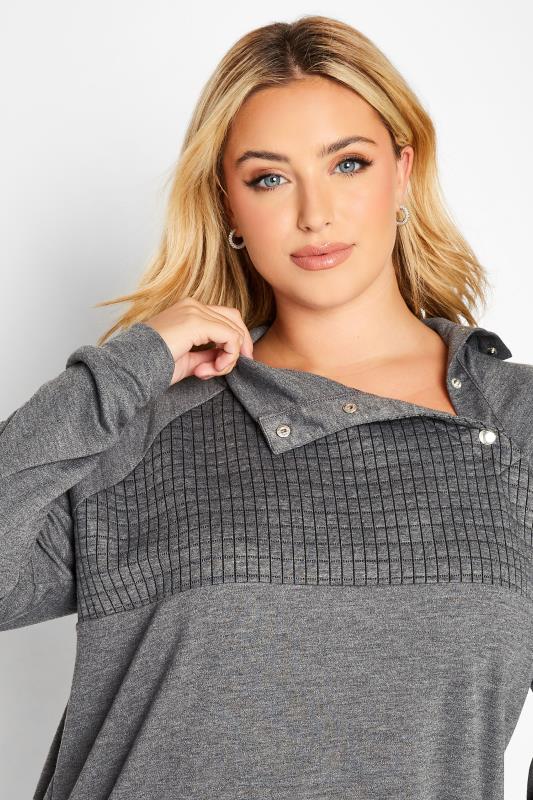 Plus Size Grey Popper Neck Sweatshirt | Yours Clothing 5