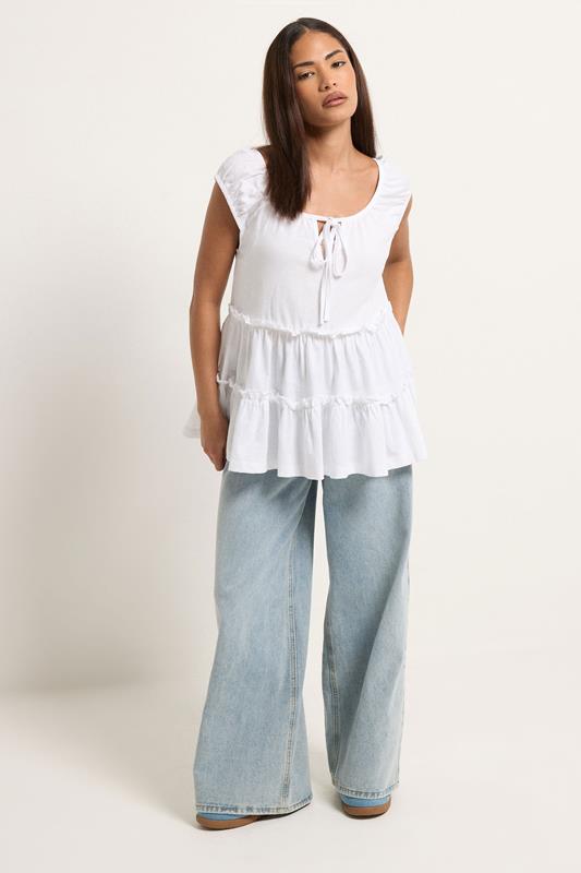 PixieGirl Petite Women's White Tiered Cotton Top | PixieGirl 1