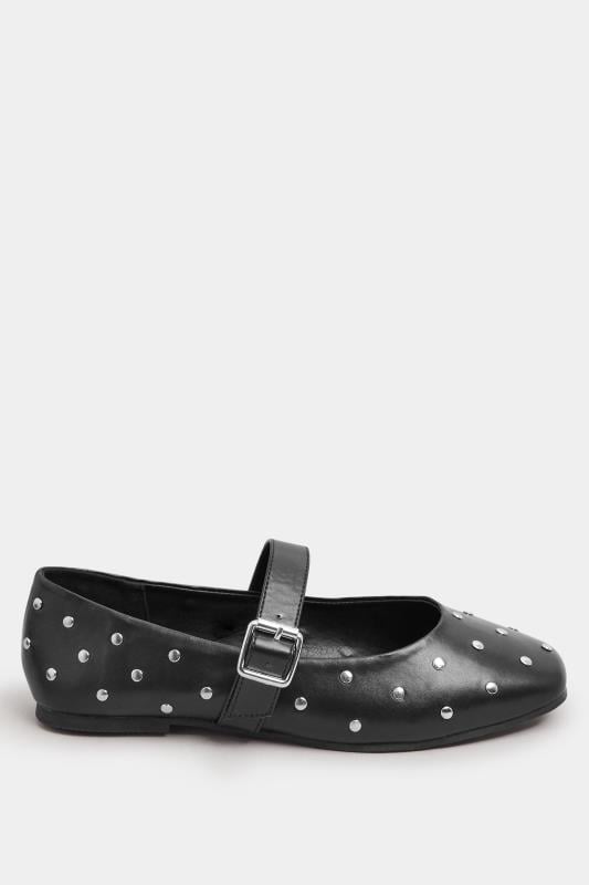 Black Faux Leather Studded Mary Jane Ballet Pumps In Extra Wide EEE Fit | Yours Clothing 4