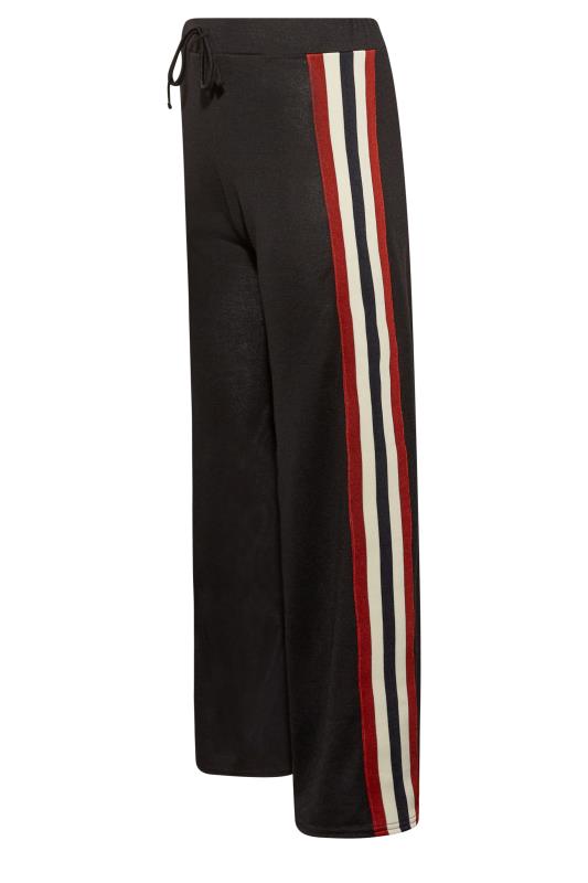 YOURS PETITE Curve Plus Size Black Side Stripe Knitted Wide Leg Trousers | Yours Clothing  4