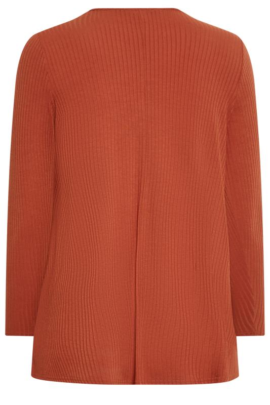 YOURS Plus Size Rust Orange Ribbed Long Sleeve Swing Top | Yours Clothing 7