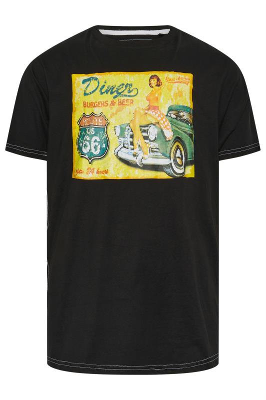 KAM Black Distressed Diner Graphic Print T-Shirt | BadRhino 3