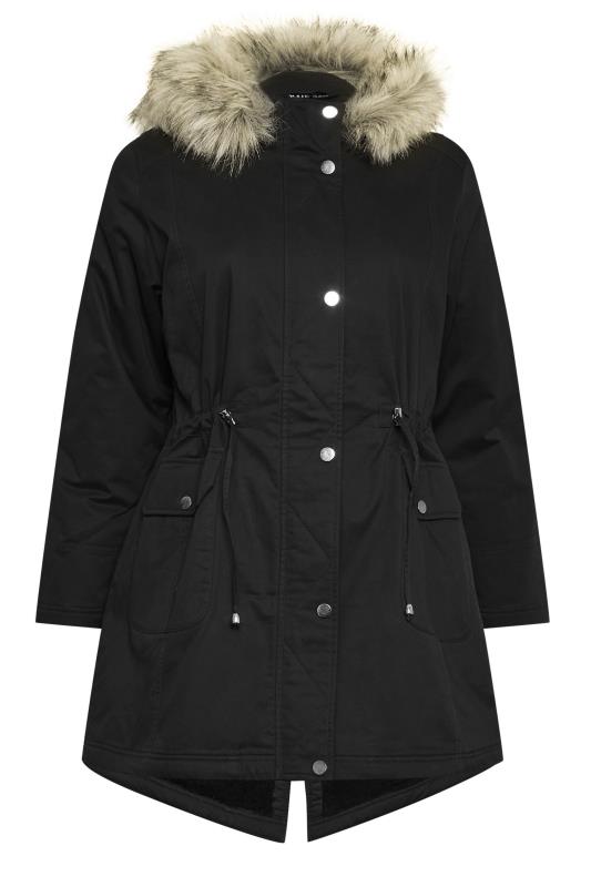YOURS Curve Plus Size Black Faux Fur Hood Parka Coat | Yours Clothing  7