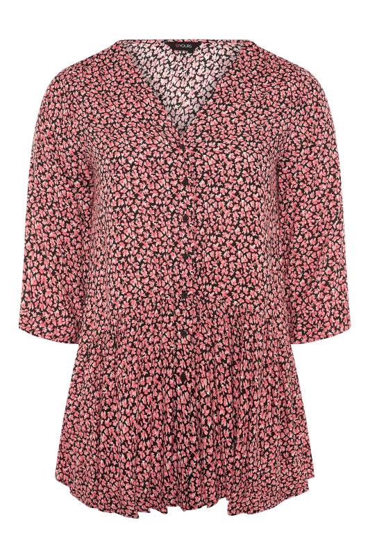 Curve Red Ditsy Print Button Through Peplum Blouse 6