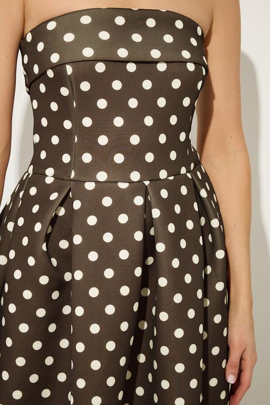 LTS Tall Women's Chocolate Brown Bandeau Polka Dot Pleated Midi Dress | Long Tall Sally 4