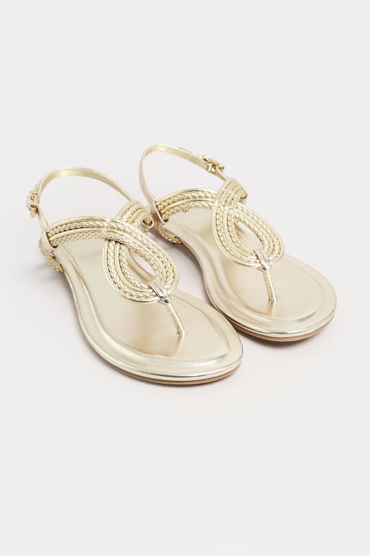 LTS Gold T-Bar Swirl Flat Sandals In Standard Fit | Long Tall Sally 2