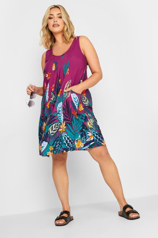 YOURS Plus Size Plum Purple Floral Print Pocket Dress | Yours Clothing 2