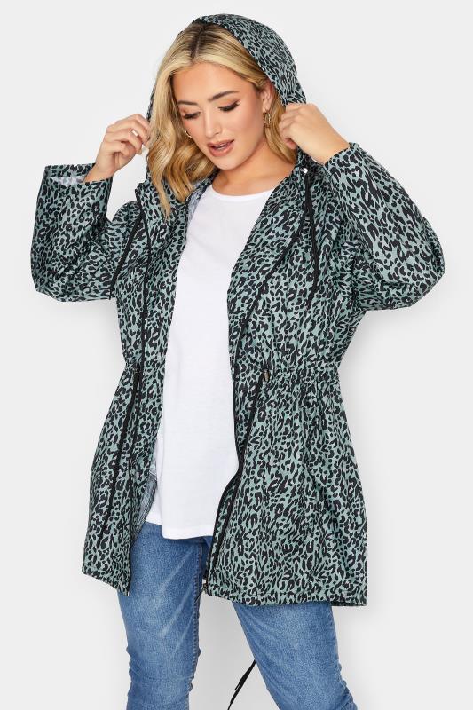 YOURS PETITE Plus Size Green Leopard Print Pocket Parka | Yours Clothing 4
