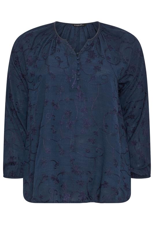 EVANS Plus Size Navy Blue Floral Embroidered Blouse | Evans 6