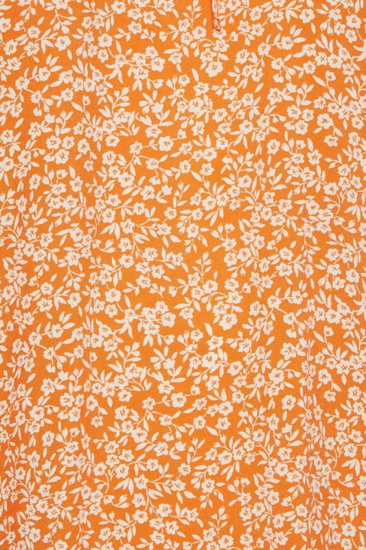 YOURS Plus Size Orange Floral Print Tie Neck Blouse | Yours Clothing 5