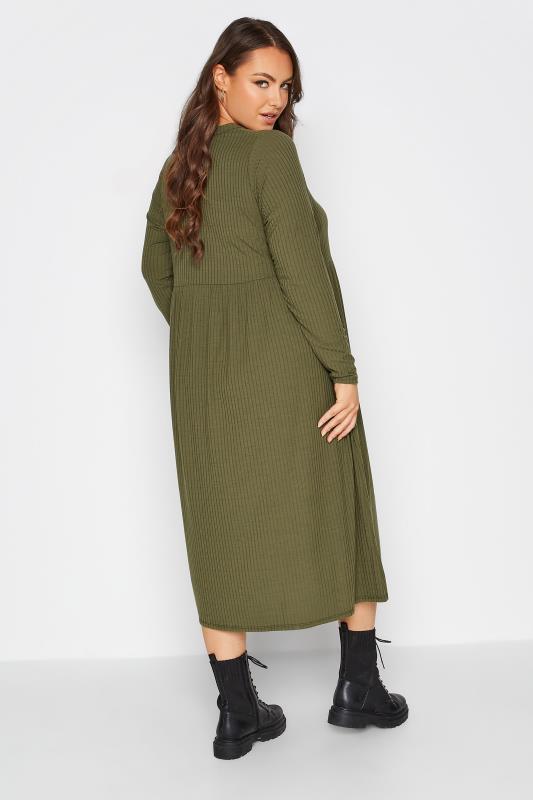 LIMITED COLLECTION Curve Khaki Green Ribbed Midaxi Dress 3