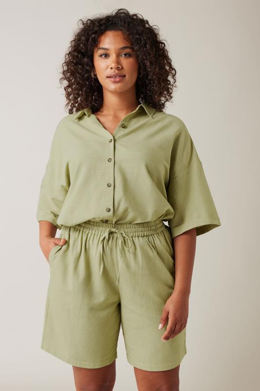  Tallas Grandes EVANS Curve Khaki Green Linen Shorts