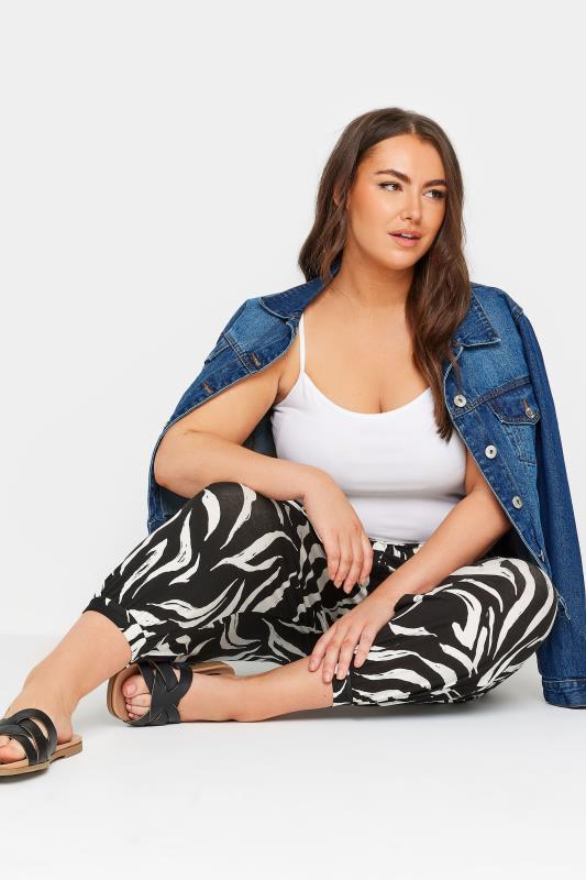 YOURS Plus Size Black Zebra Print Cropped Harem Joggers | Yours Clothing 4