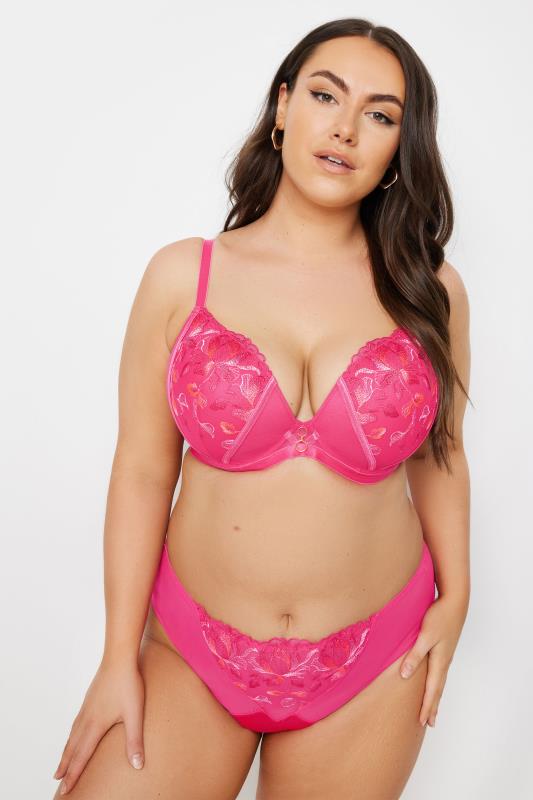 YOURS Plus Size Pink Floral Padded Plunge Bra | Yours Clothing  2