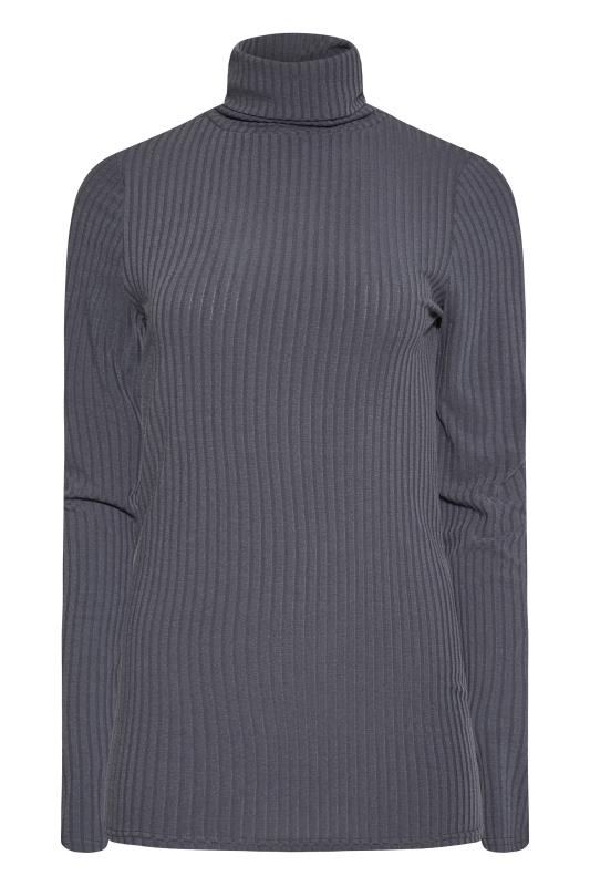 LTS Tall Grey Ribbed Roll Neck Top 6