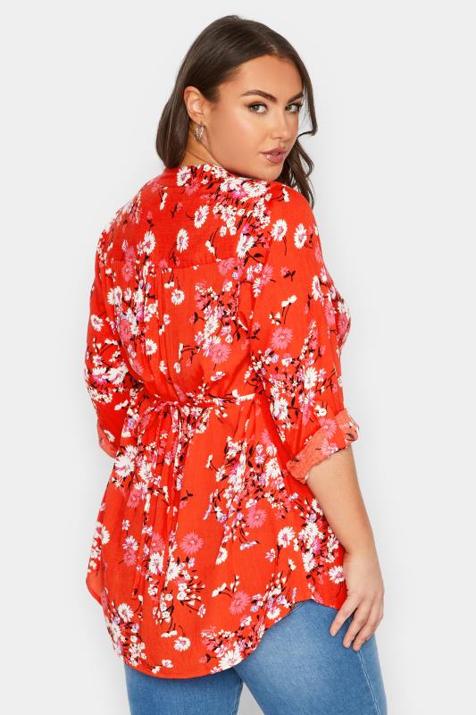 YOURS Plus Size Red Floral Pintuck Shirt | Yours Clothing 3