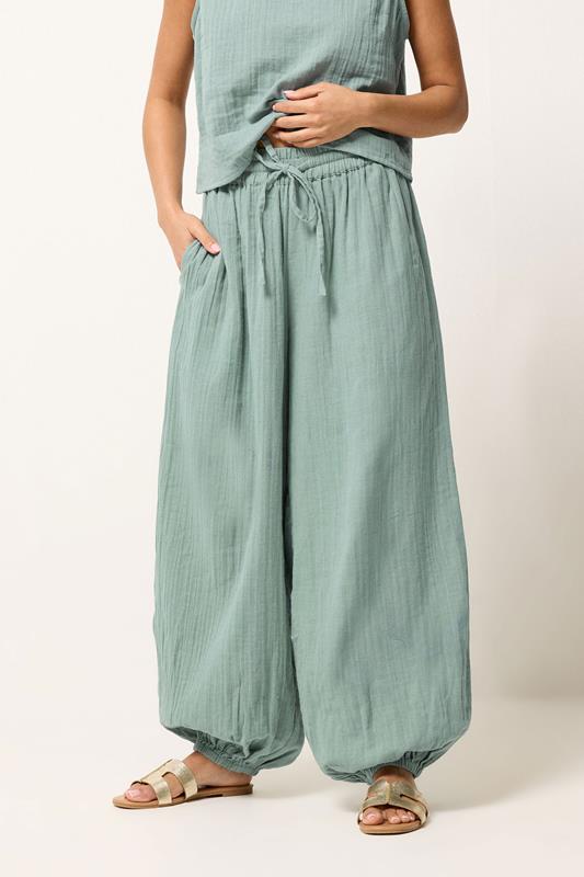 PixieGirl Petite Women's Set Sage Green Cotton Cheesecloth Top & Trousers | PixieGirl 5