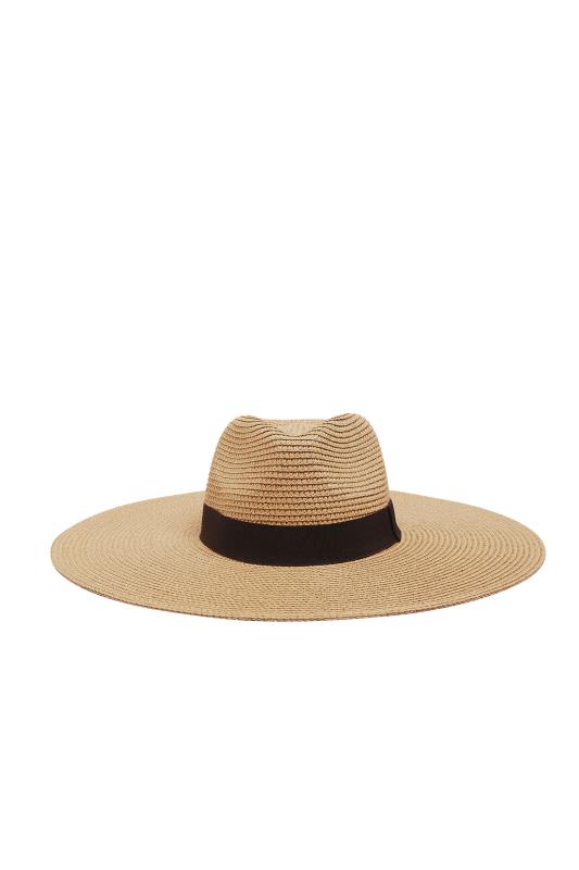 Beige Brown Wide Brim Straw Fedora Hat | Yours Clothing  5