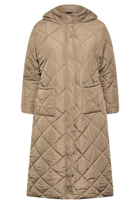 Plus Size Mocha Brown Lightweight Quilted Maxi Coat | Yours Clothing 6