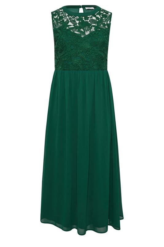 Plus Size YOURS LONDON Curve Forest Green Lace Front Chiffon Maxi Dress | Yours Clothing  6