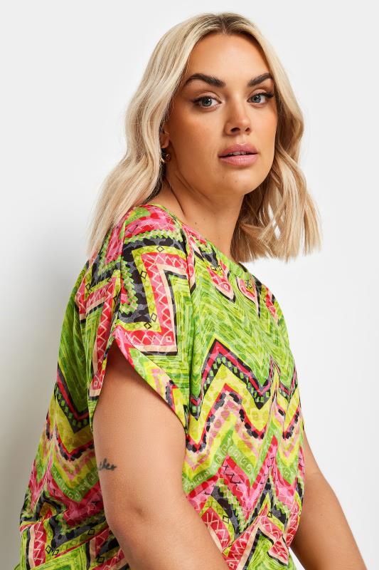 YOURS Plus Size Green Geometric Print T-Shirt | Yours Clothing 4