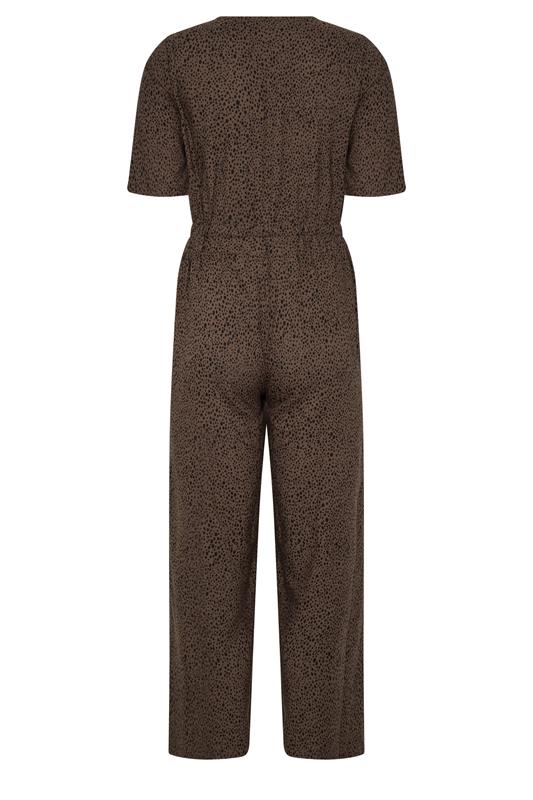 M&Co Petite Brown Spot Print Short Sleeve Jumpsuit | M&Co 2