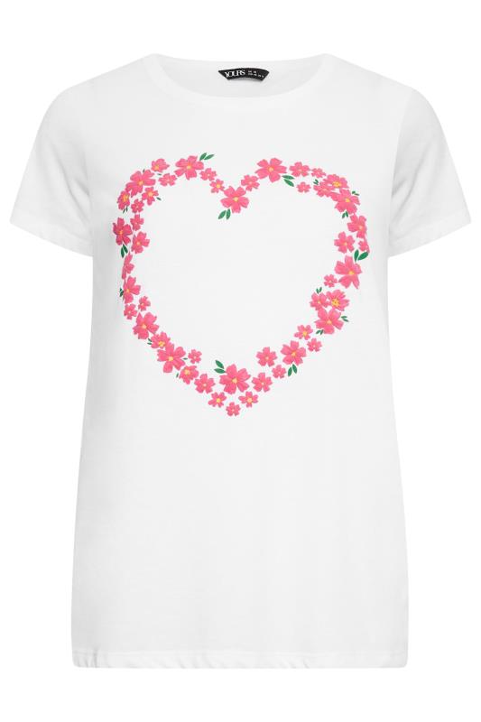 YOURS Plus Size White Flower Heart T-Shirt | Yours Clothing 6
