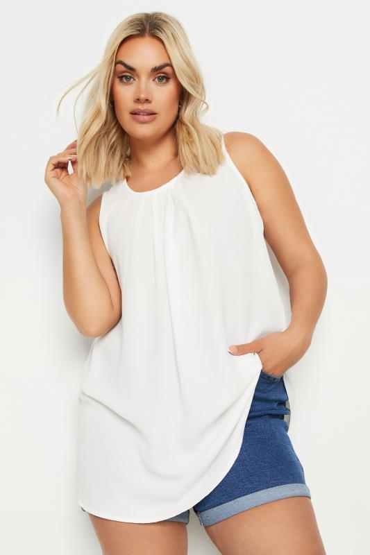 YOURS Plus Size White Pleated Vest Top | Yours Clothing 1