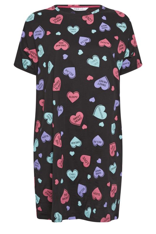 YOURS Curve Black Love Hearts Nightdress | Yours Clothing 5